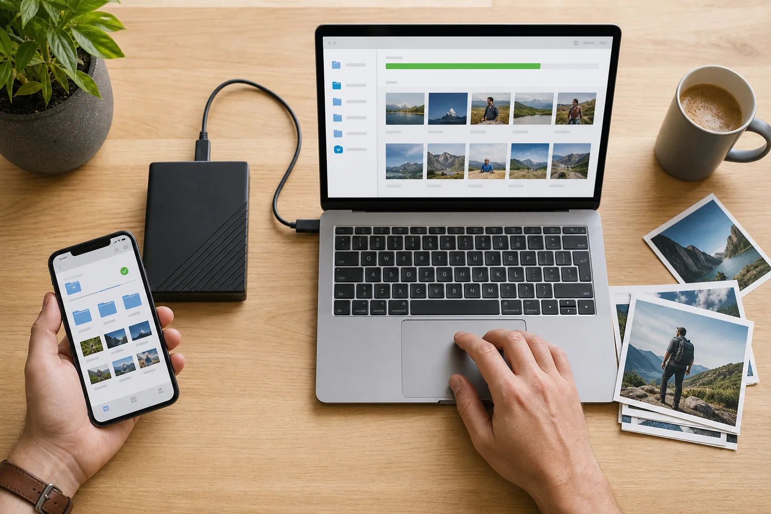 Zálohování fotografií z telefonu na počítač a externí disk před čištěním úložiště