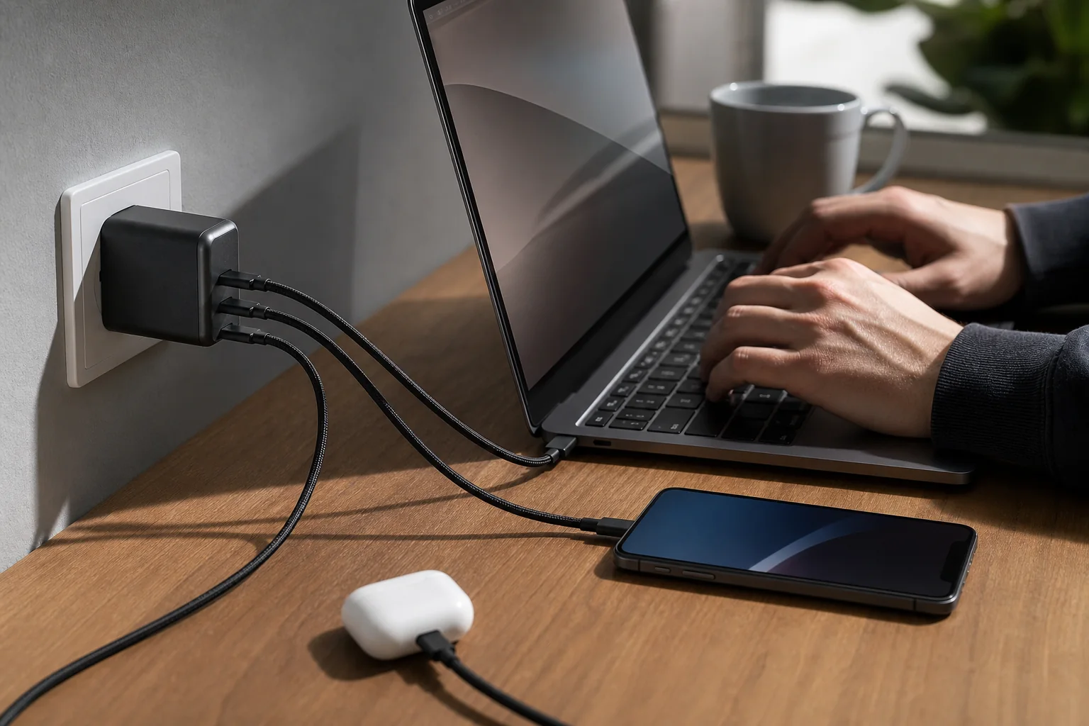 Nabíjení více zařízení z víceportové USB-C nabíječky