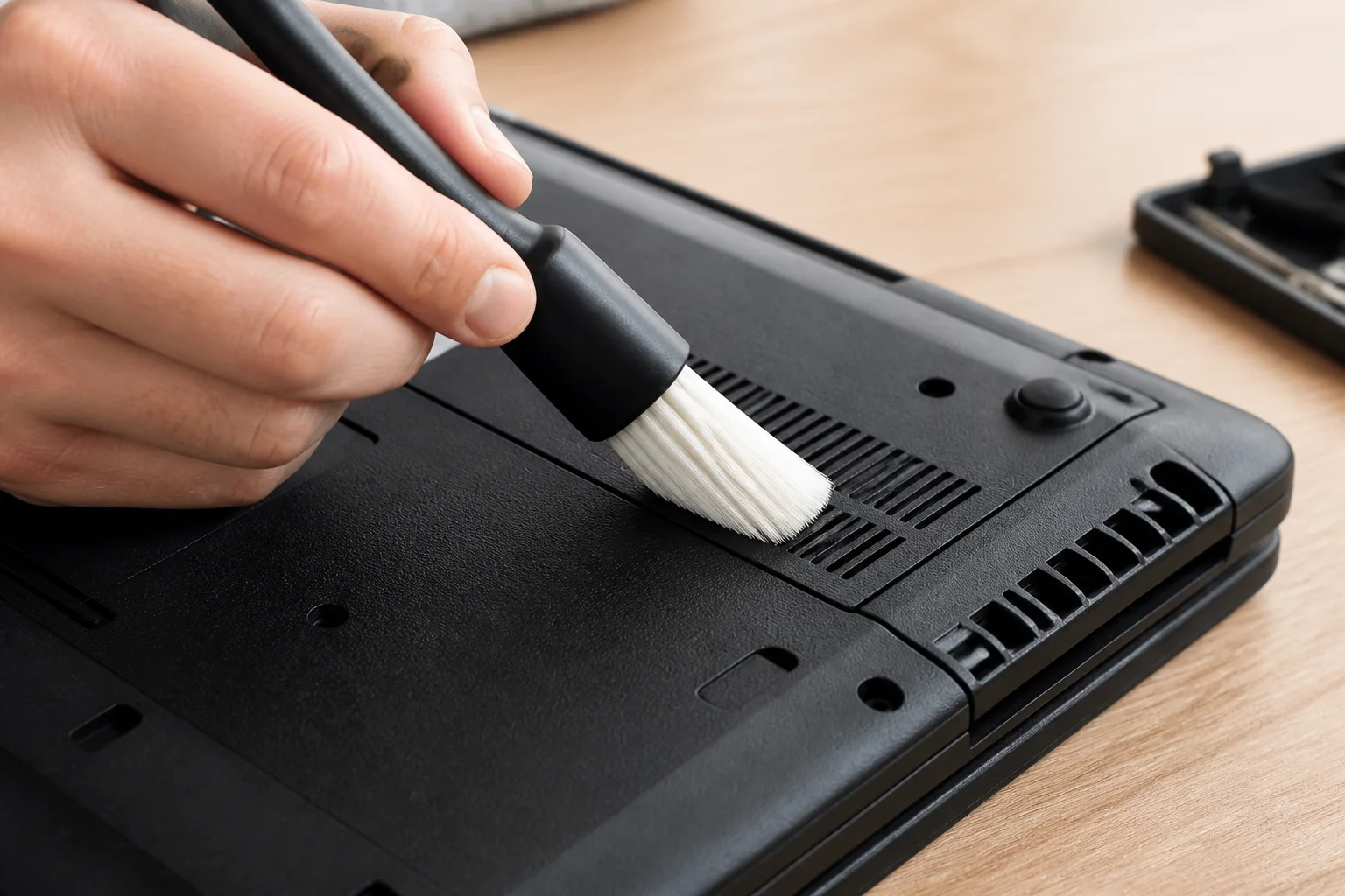Jemné čištění ventilačních otvorů vypnutého notebooku