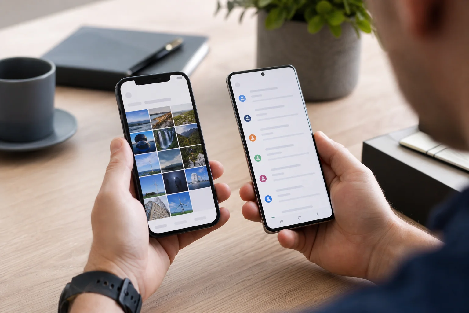Kontrola fotografií a kontaktů po přenosu telefonu