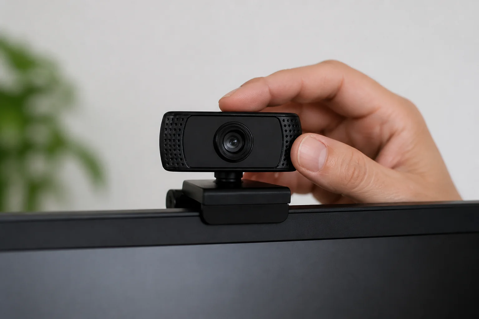 Webkamera umístěná v úrovni očí na monitoru
