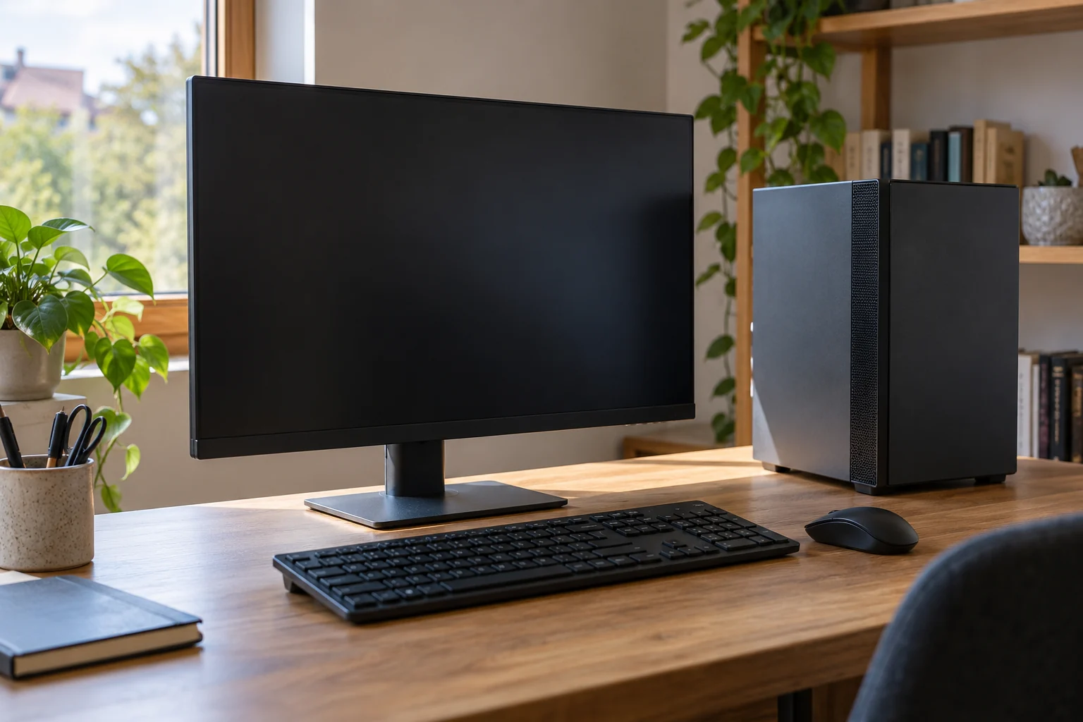 Stolní počítač s monitorem, klávesnicí a myší