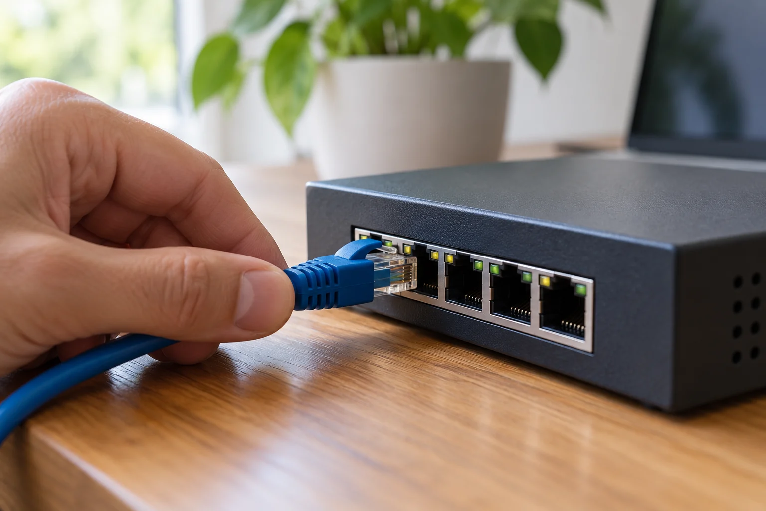 Zapojování ethernetového kabelu do síťového přepínače